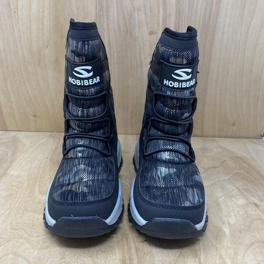 HOBIBEAR Snow Boots Kids Size 4 Black Camo Insulated Winter Fur Lined AW3771